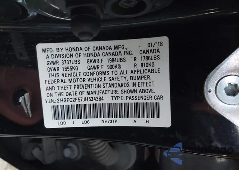 2018 Honda Civic Lx из США, поврежденный, VIN 2HGFC2F57JH534384